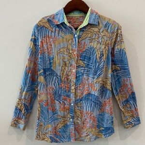 Quilt-textured Leafy Pattern Button-Up Shirt